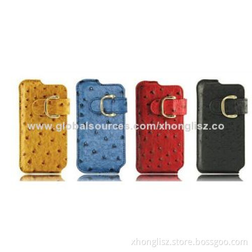 2014 New Arrival Animal Ostrich Strip Genuine Leather Phone Case Cover for iPhone 4G Series, Stylish